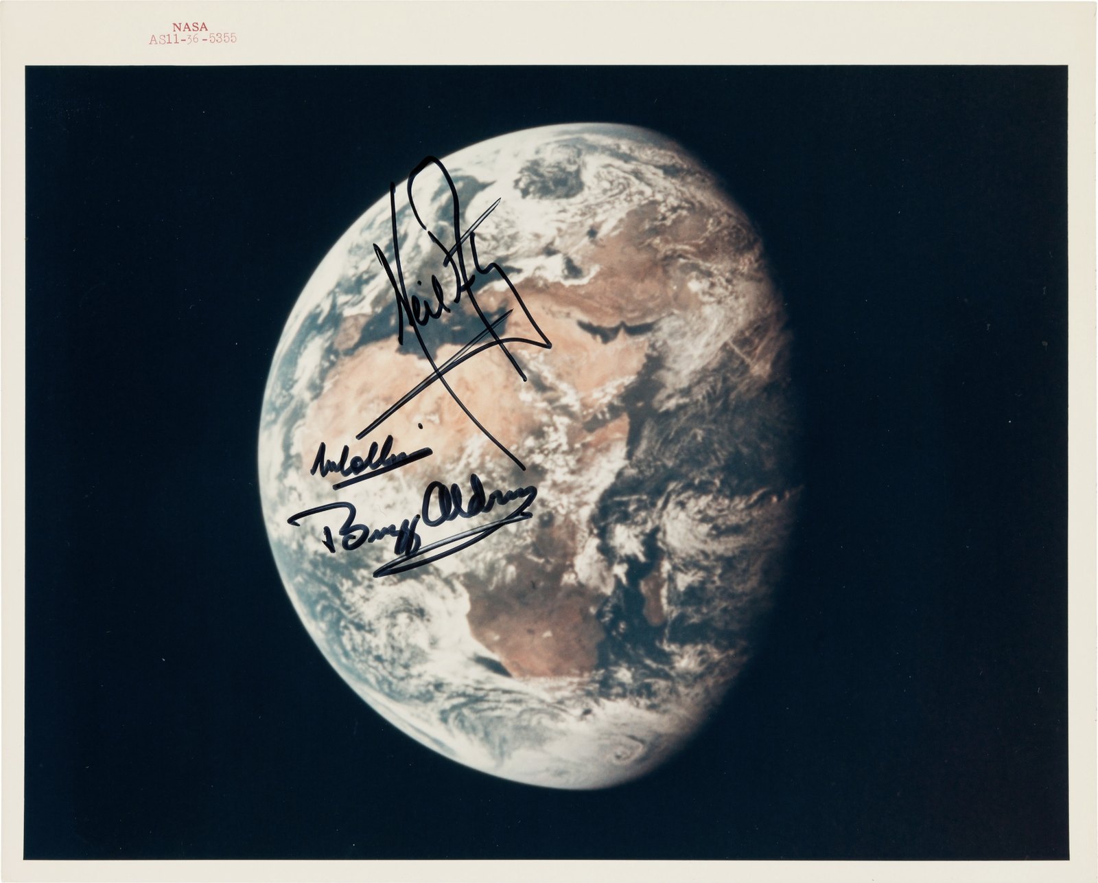 Apollo 11 Crew-Signed Vintage NASA Red Number Earth During Trans-Lunar Coast Color Photo