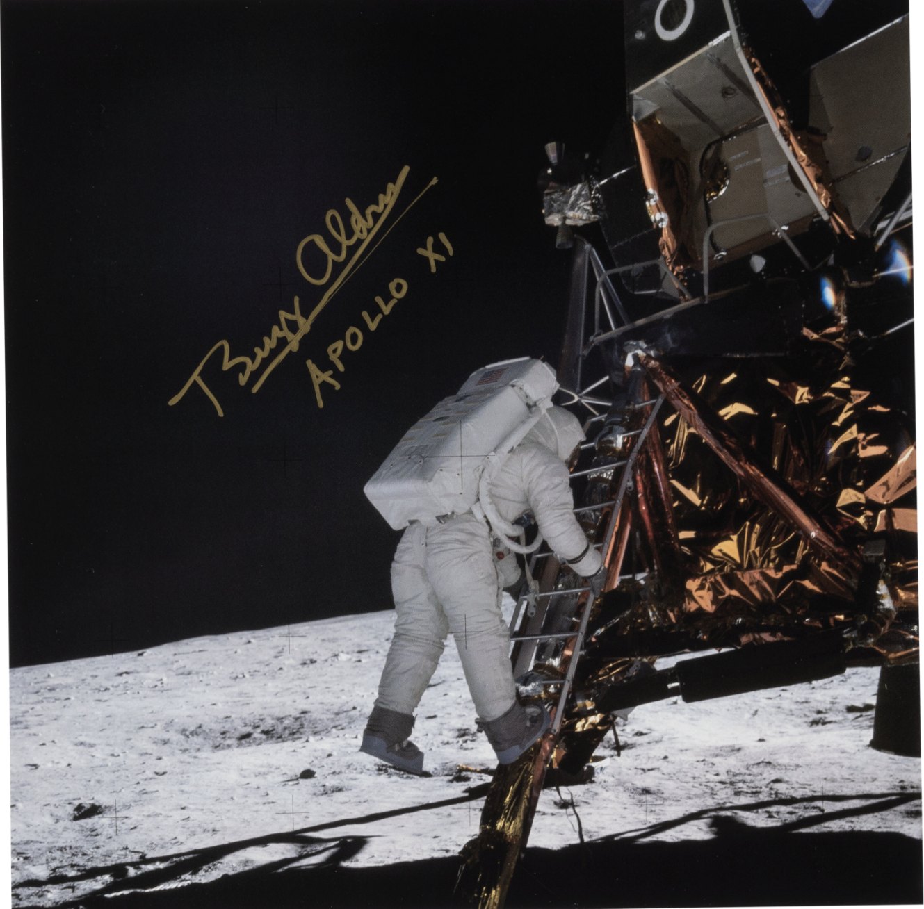 Buzz Aldrin Signed Apollo 11 Lunar Surface Descending the Eagle's Ladder Color Photo Originally from His Personal Collection, with Certificate of Authenticity