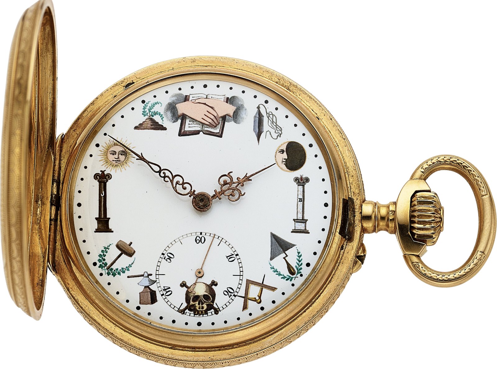 Felipe Hecht Geneva, 18k Gold Hunters Case, Exceptional Masonic Dial